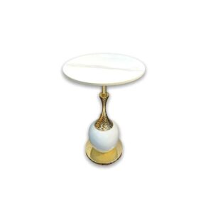 طاولة دائرية رخام أبيض مع قاعدة ذهبية ماركة كادي ون - السعودية