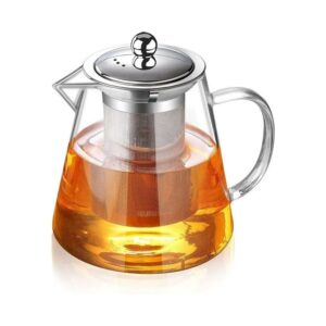 إبريق شاي زجاجي مزود بمصفاة وغطاء شفاف/ فضي 6×4.9بوصة - السعودية