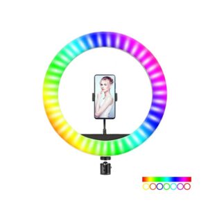 حلقة إضاءة LED دائرية لصور السيلفي مزودة بمنفذ USB وإضاءة متعددة الألوان RGB متعدد الألوان