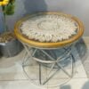 طاولة زجاجية بإطار خشبي مستديرة , طاولة عصرية نمط دائري وبقاعدة مستديرة ماركة كادي ون - السعودية